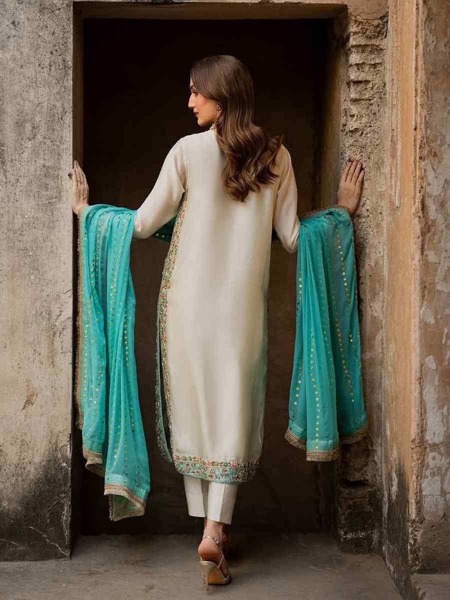 Off-White Pure Gmy Silk Embroidery Party Wedding Festival Casual Ready Pant Salwar Kameez