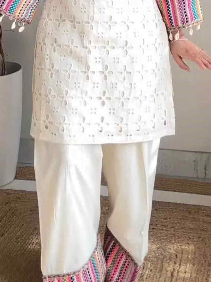 Off-White Pure Khadi Cotton Embroidered Festival Casual Kurti Bottom Women Wear