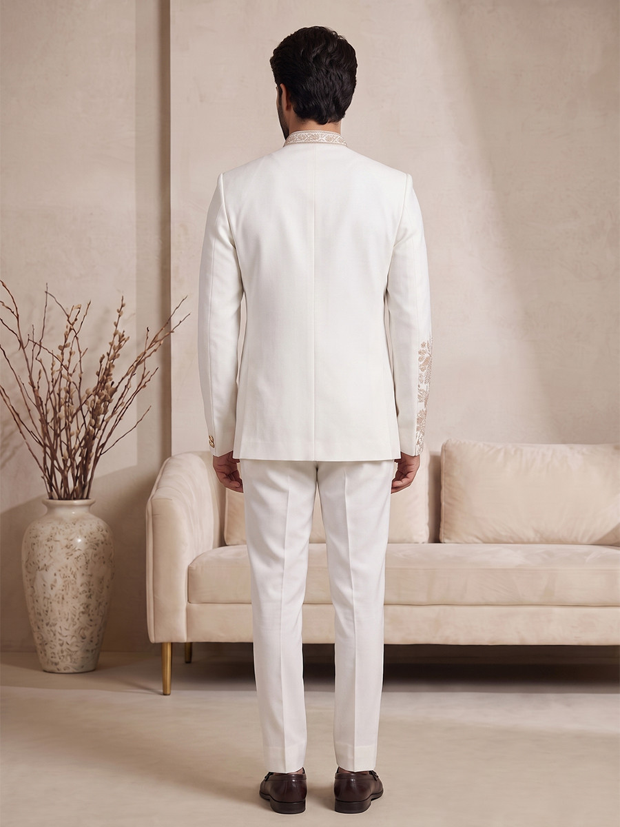 Off white Pure Lachka Embroidery Wedding Party Festival Casual Groom Ready jodhpuri suit