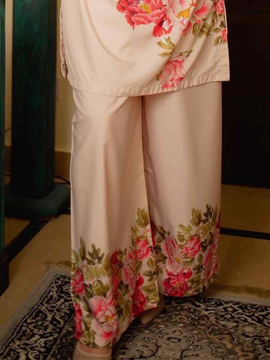 Off-White Pure Natural Crepe Embroidered Festival Casual Kurti