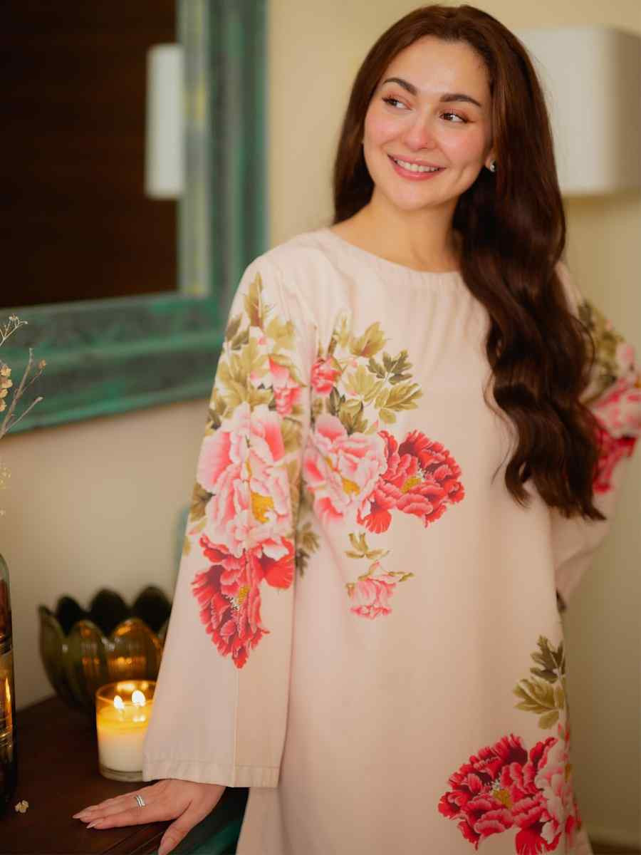 Off-White Pure Natural Crepe Embroidered Festival Casual Kurti