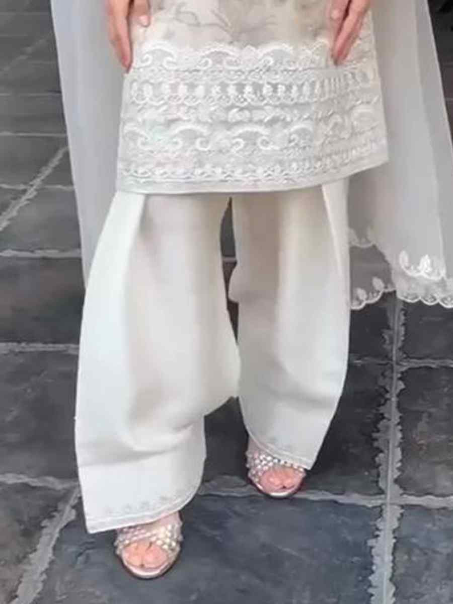 Off-White Pure Organza Silk Embroidered Festival Casual Ready Pakistani Salwar Kameez