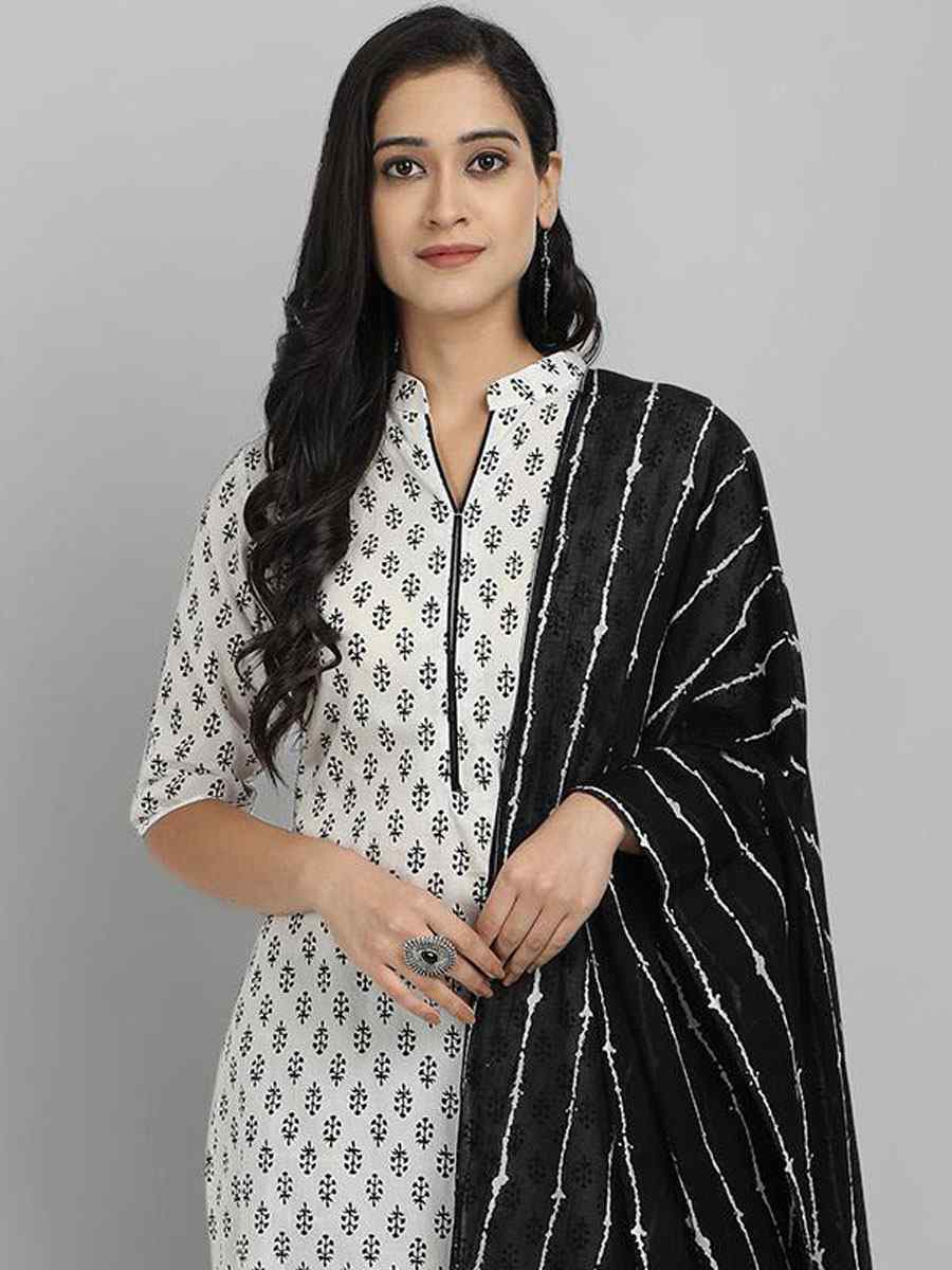 Off White Rayon Printed Casual Festival Ready Pant Salwar Kameez