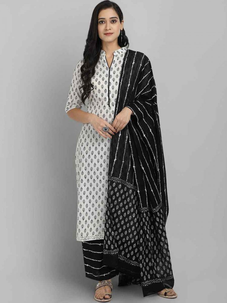 Off White Rayon Printed Casual Festival Ready Pant Salwar Kameez