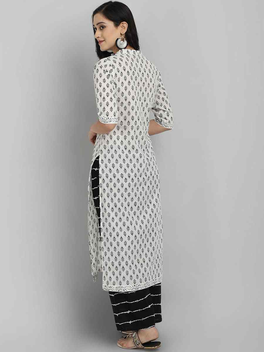 Off White Rayon Printed Casual Festival Ready Pant Salwar Kameez