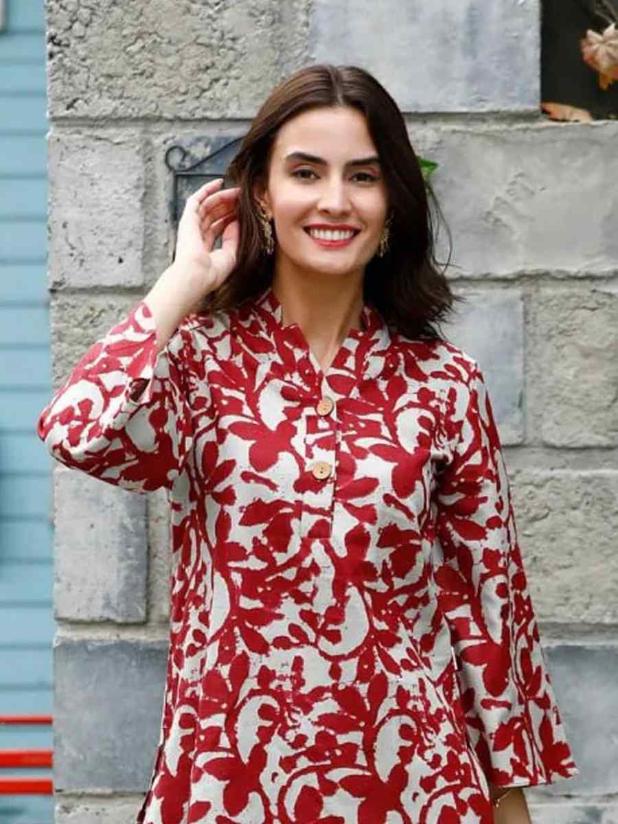 Off-White Rayon Printed Festival Casual Kurti