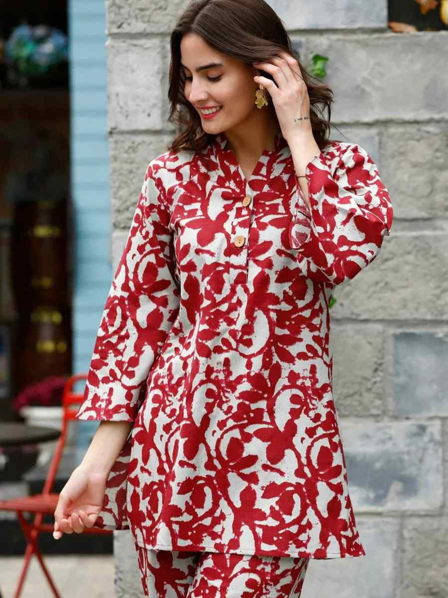 Off-White Rayon Printed Festival Casual Kurti