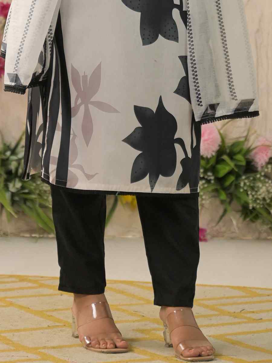 Off White Rayon Printed Festival Casual Ready Pant Salwar Kameez