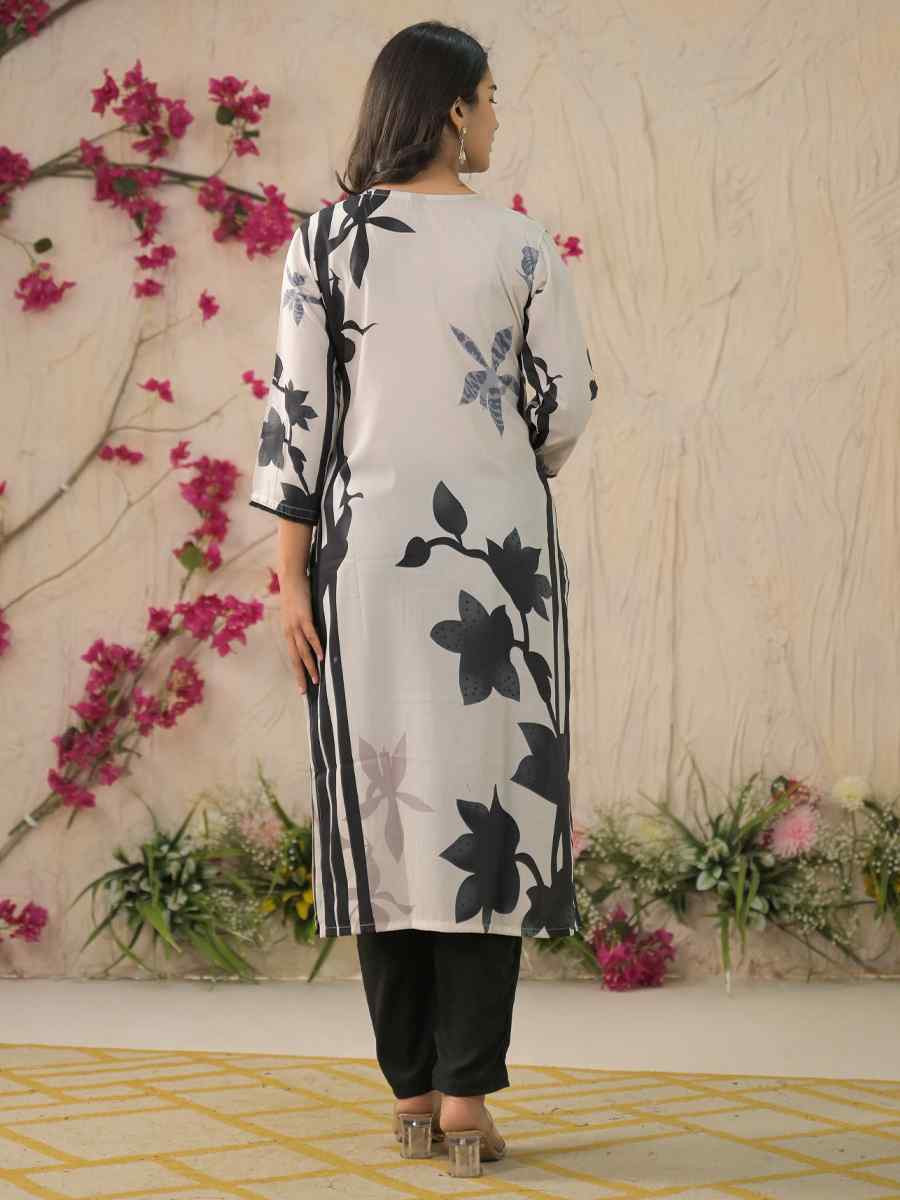 Off White Rayon Printed Festival Casual Ready Pant Salwar Kameez
