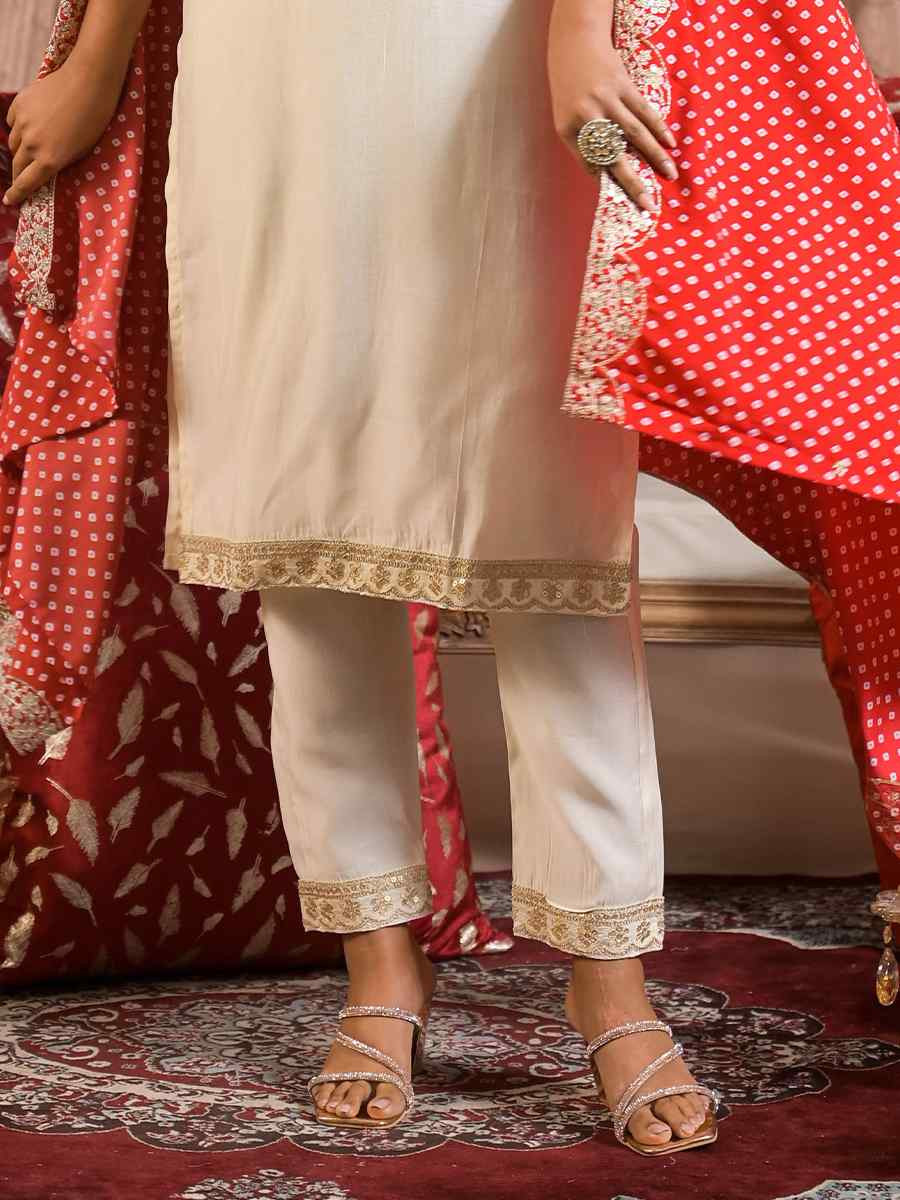 Off White Rayon Slub Embroidered Festival Casual Ready Pant Salwar Kameez