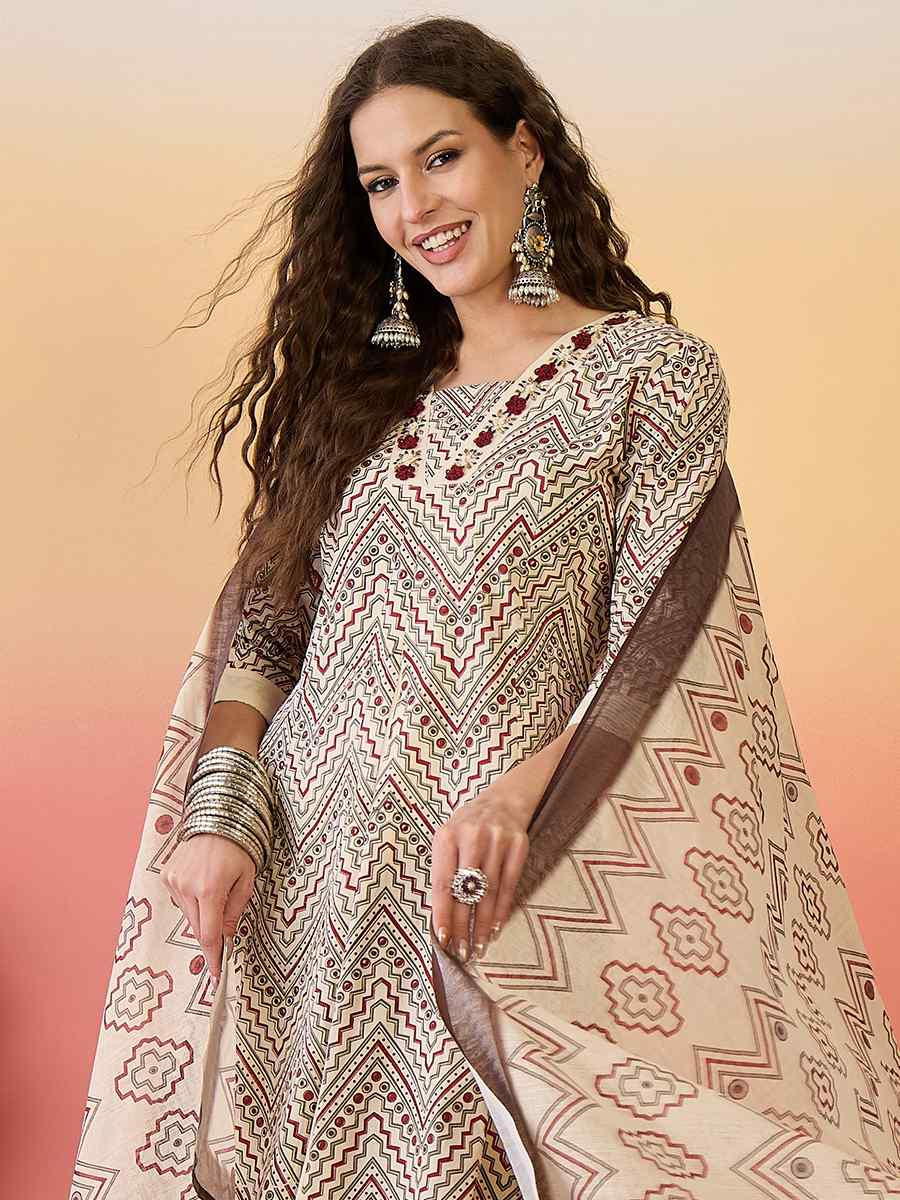 Off-White Roman Silk Embroidered Festival Casual Ready Palazzo Pant Salwar Kameez
