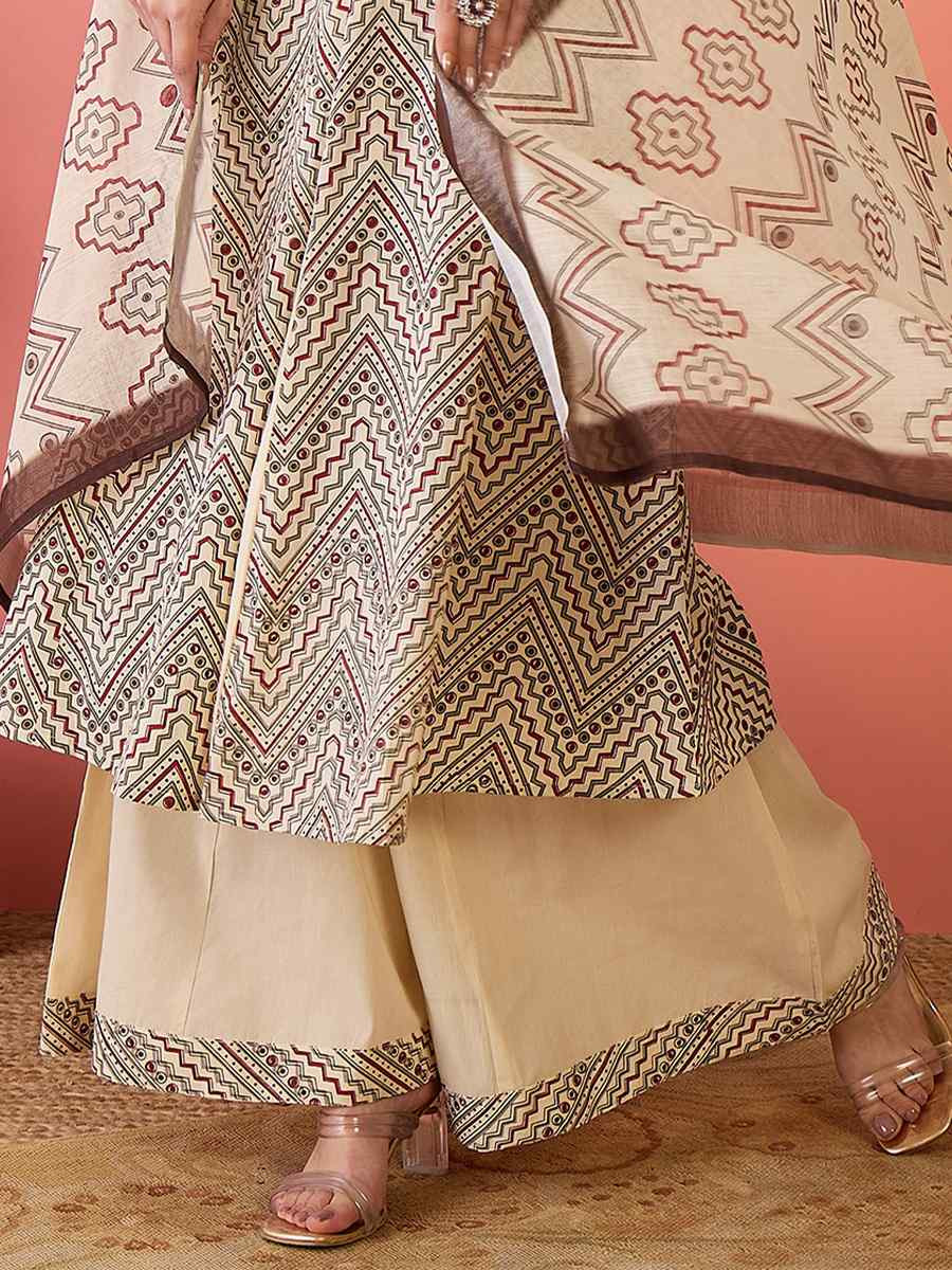 Off-White Roman Silk Embroidered Festival Casual Ready Palazzo Pant Salwar Kameez
