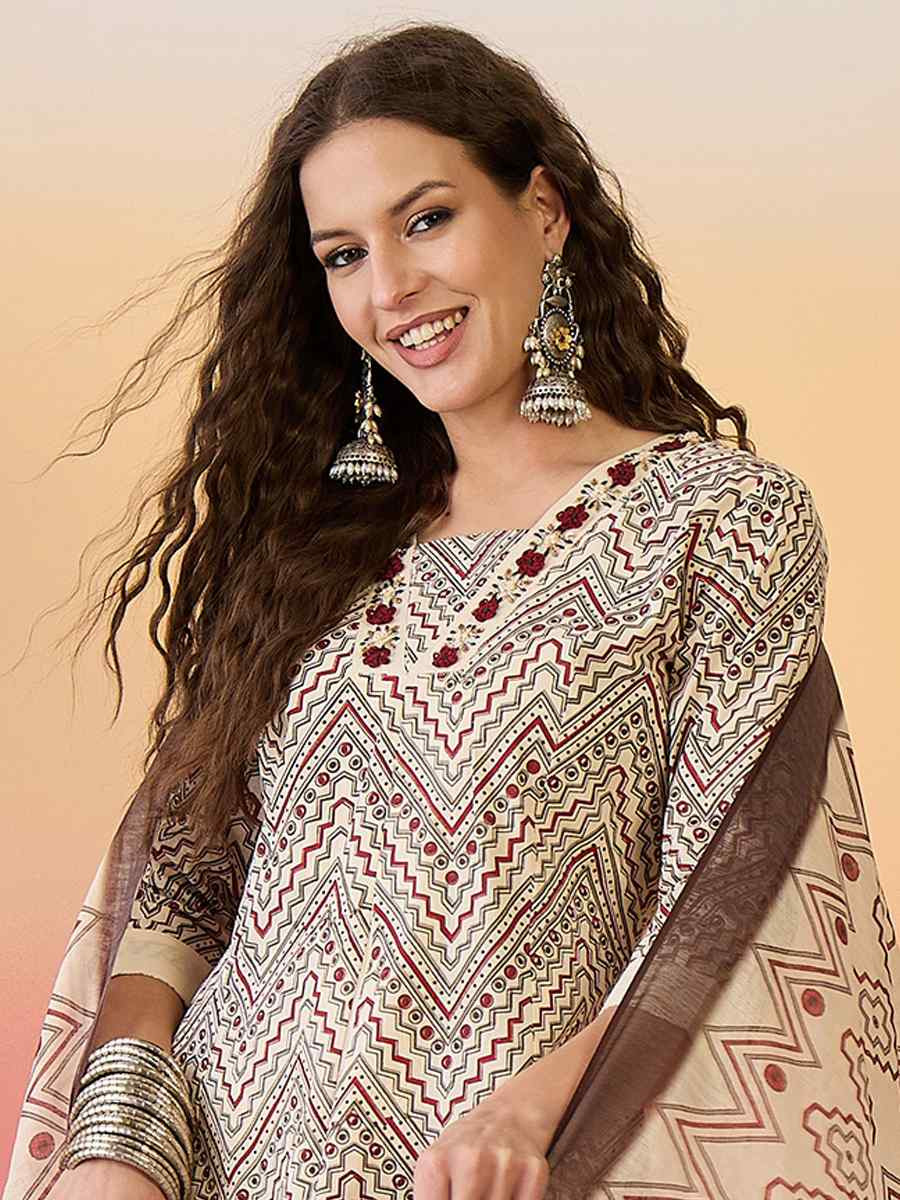 Off-White Roman Silk Embroidered Festival Casual Ready Palazzo Pant Salwar Kameez