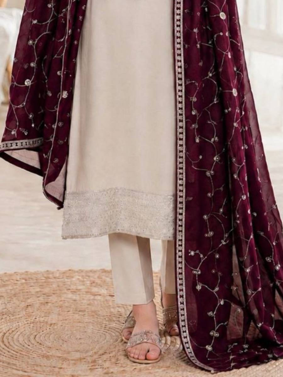 Off White Roman Silk Embroidery Sequins Wedding Party Festival Casual Ready Palazzo Pant Salwar Kameez