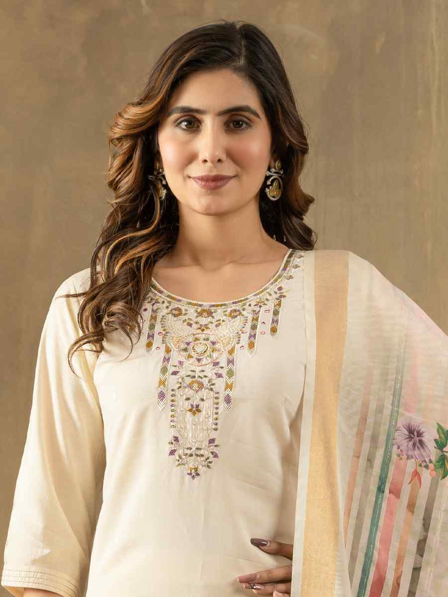 Off-White Shimmer Gold Silk Embroidered Party Wedding Ready Pant Salwar Kameez