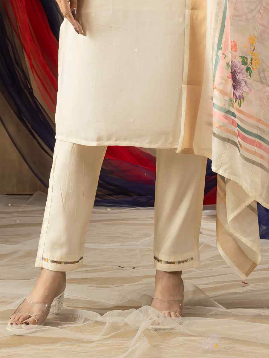 Off-White Shimmer Gold Silk Embroidered Party Wedding Ready Pant Salwar Kameez