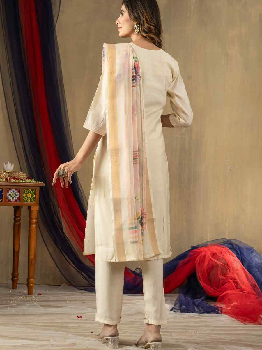 Off-White Shimmer Gold Silk Embroidered Party Wedding Ready Pant Salwar Kameez