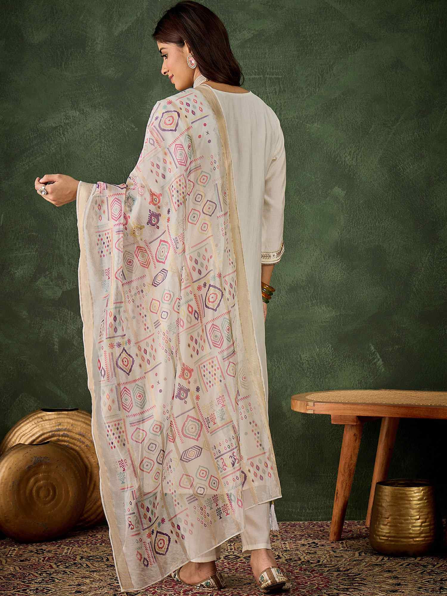 Off White Silk Blend Embroidery Party Wedding Festival Casual Ready Pant Salwar Kameez