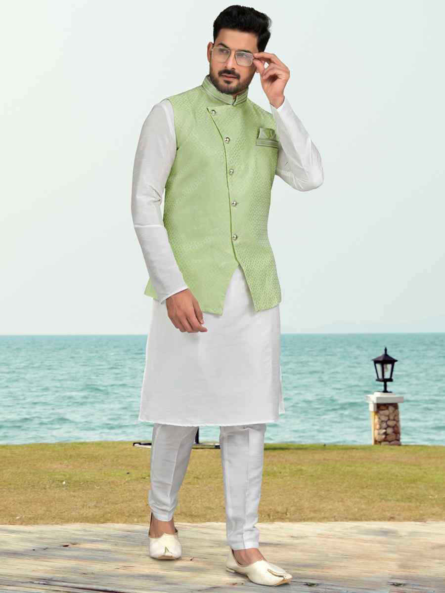 Off White Silk Dupion Embroidered Festival Wedding Kurta