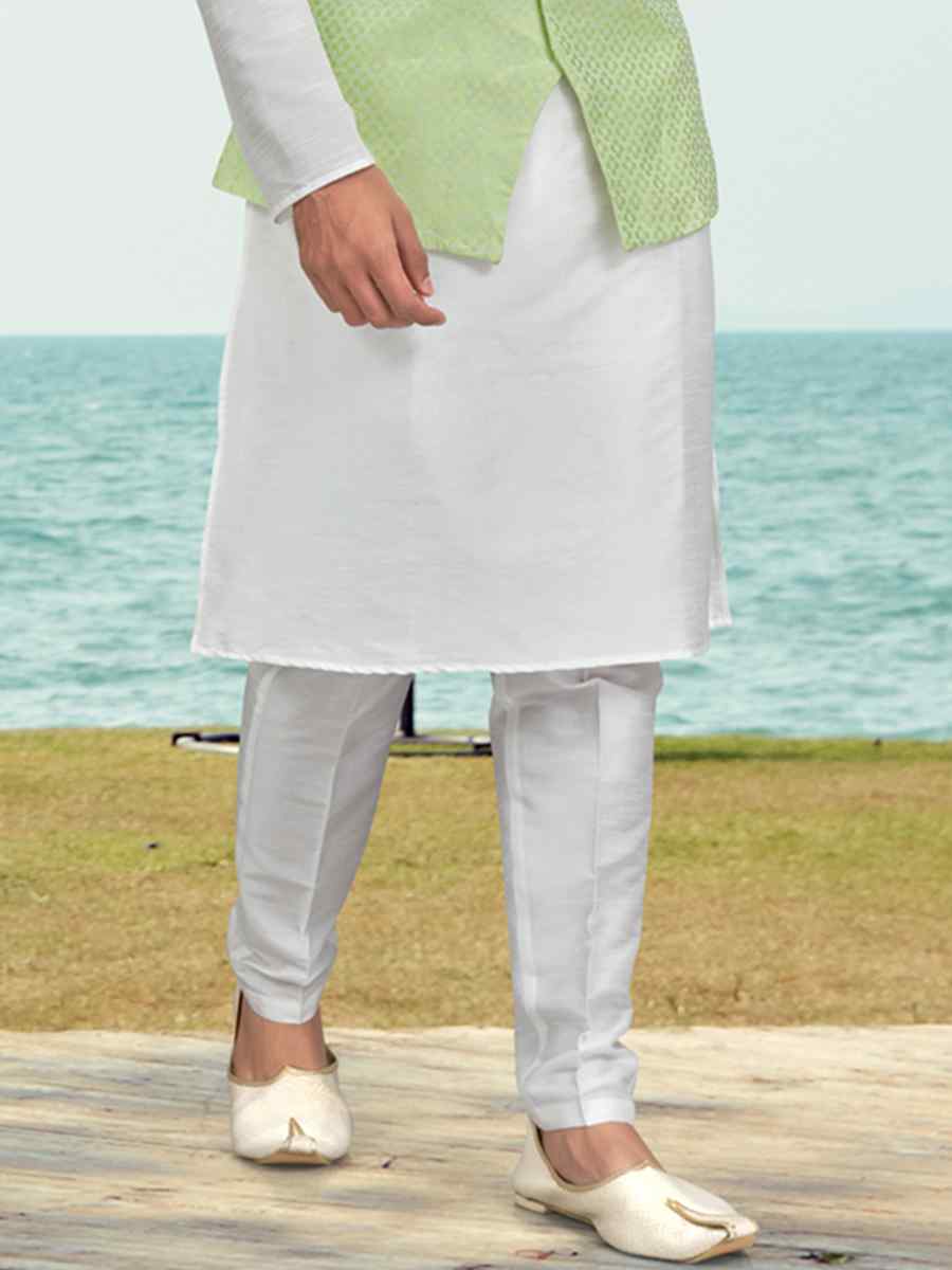 Off White Silk Dupion Embroidered Festival Wedding Kurta