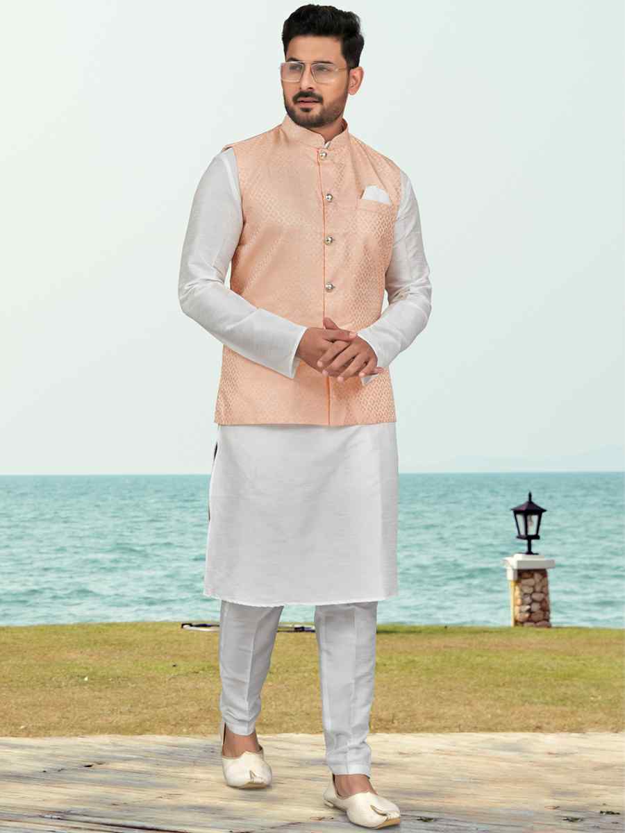 Off White Silk Dupion Embroidered Festival Wedding Kurta