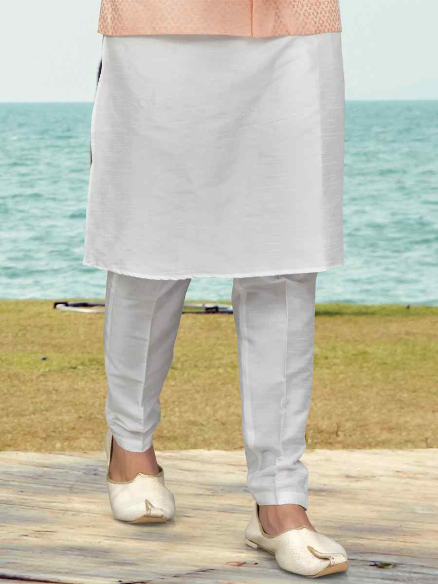 Off White Silk Dupion Embroidered Festival Wedding Kurta