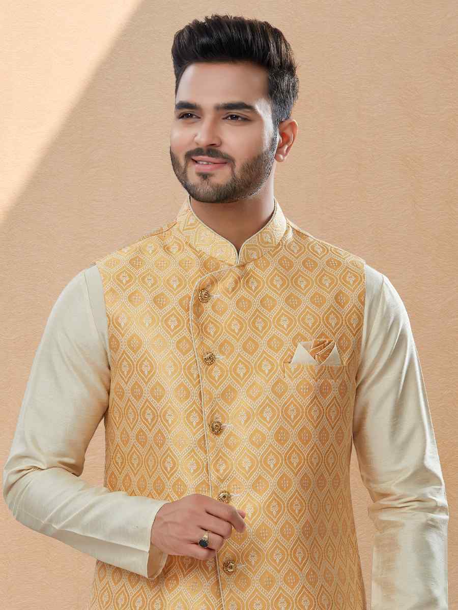 Off White Silk Dupion Printed Festival Party Kurta