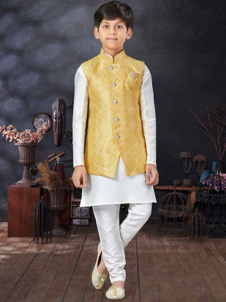 Off White Silk Dupion Printed Traditional Party Kurta