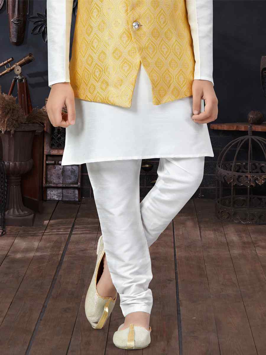 Off White Silk Dupion Printed Traditional Party Kurta