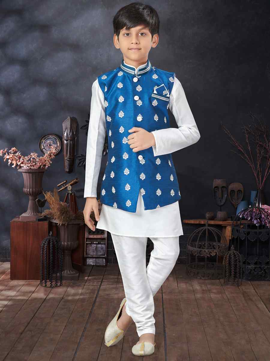 Off White Silk Dupion Printed Traditional Party Kurta