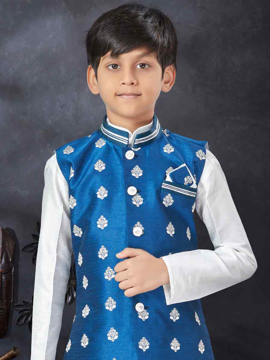 Off White Silk Dupion Printed Traditional Party Kurta