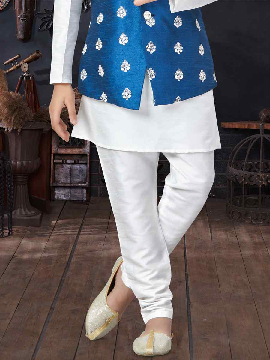 Off White Silk Dupion Printed Traditional Party Kurta