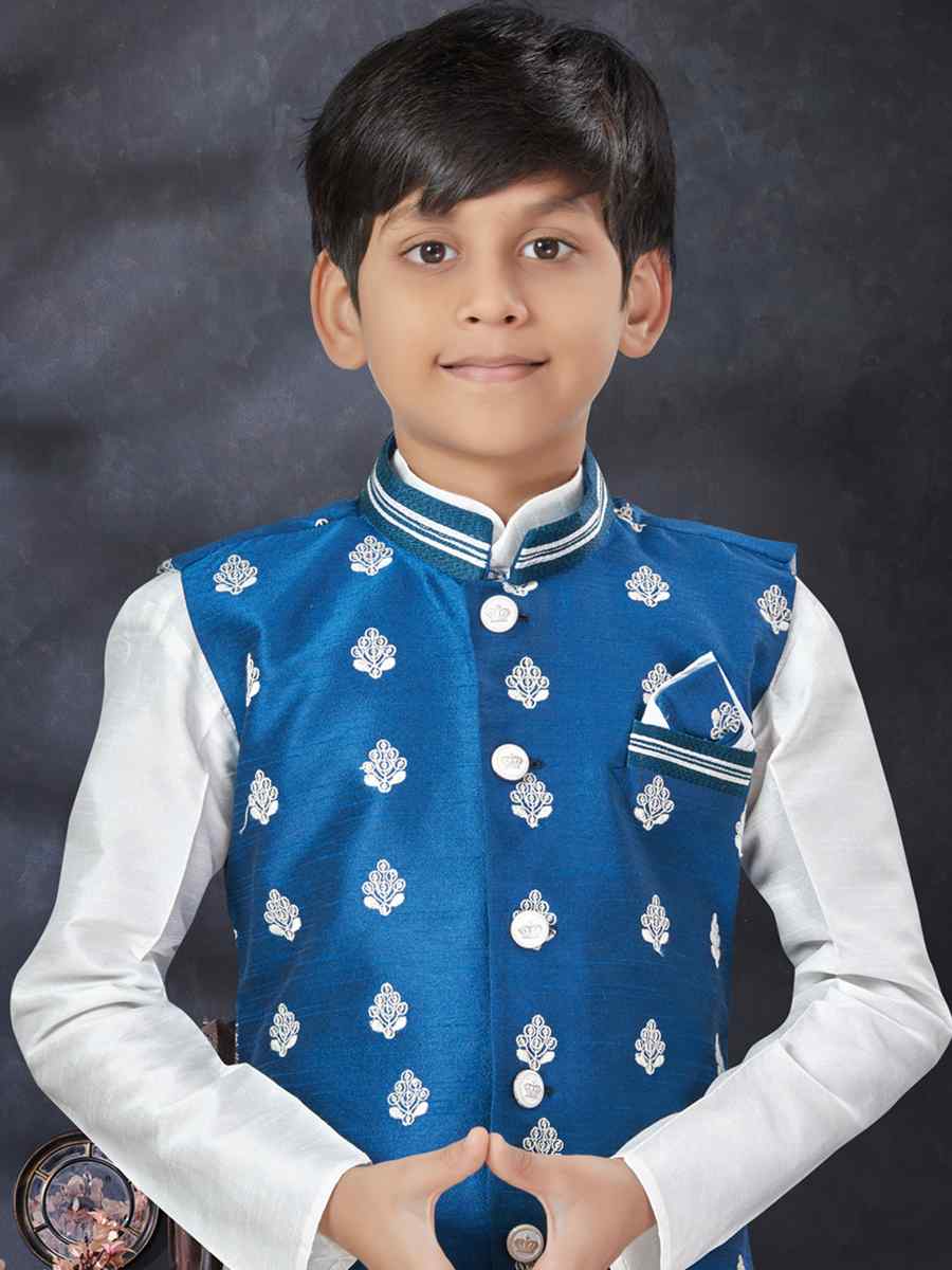 Off White Silk Dupion Printed Traditional Party Kurta