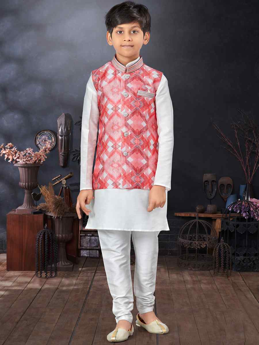 Off White Silk Dupion Printed Traditional Party Kurta