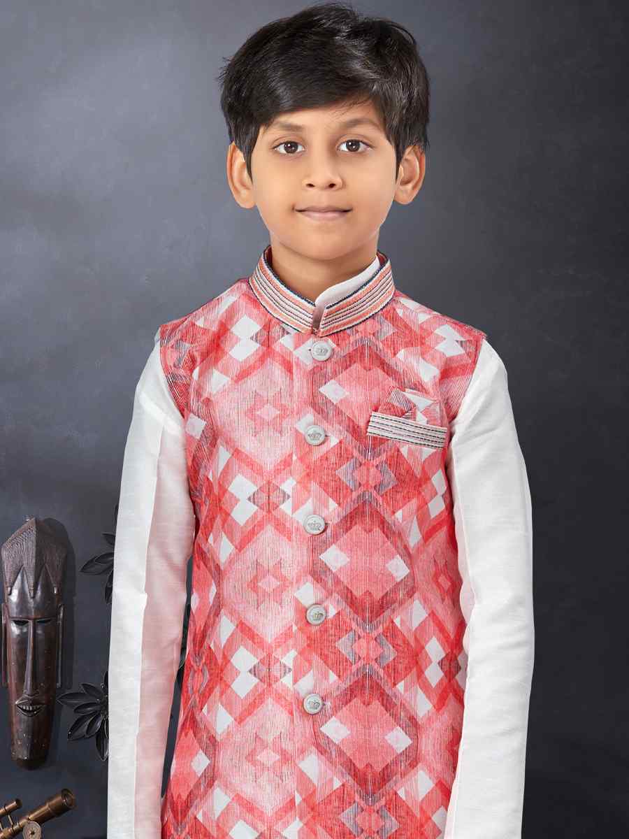 Off White Silk Dupion Printed Traditional Party Kurta