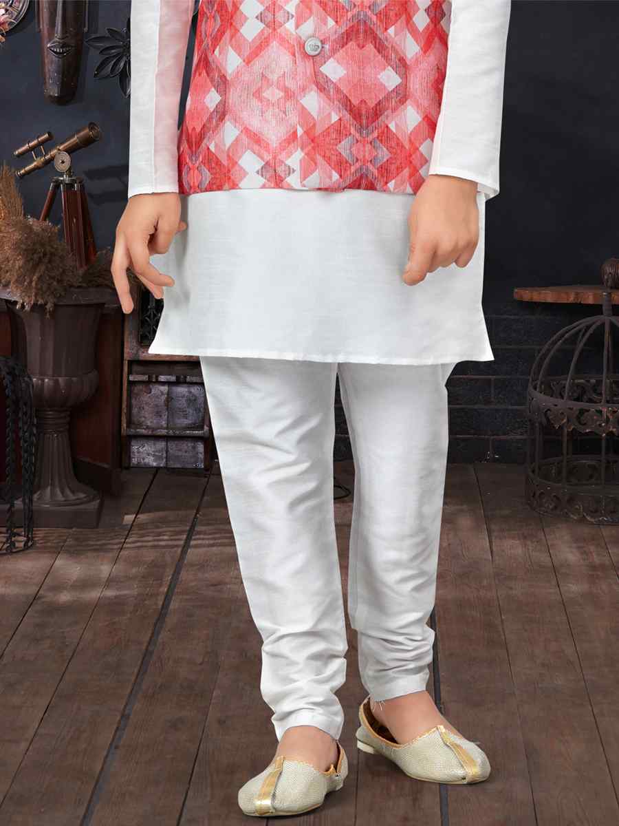 Off White Silk Dupion Printed Traditional Party Kurta