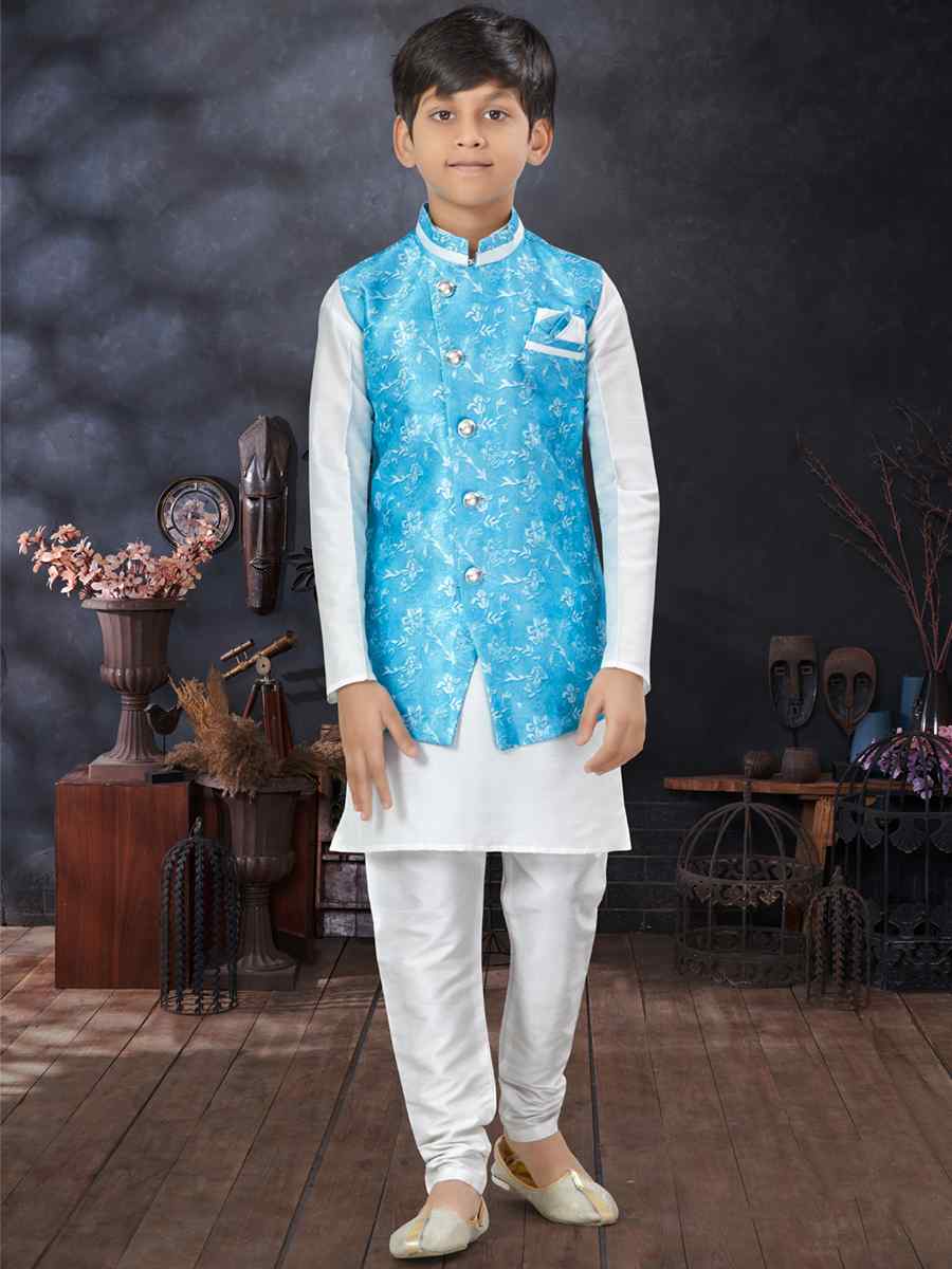 Off White Silk Dupion Printed Traditional Party Kurta