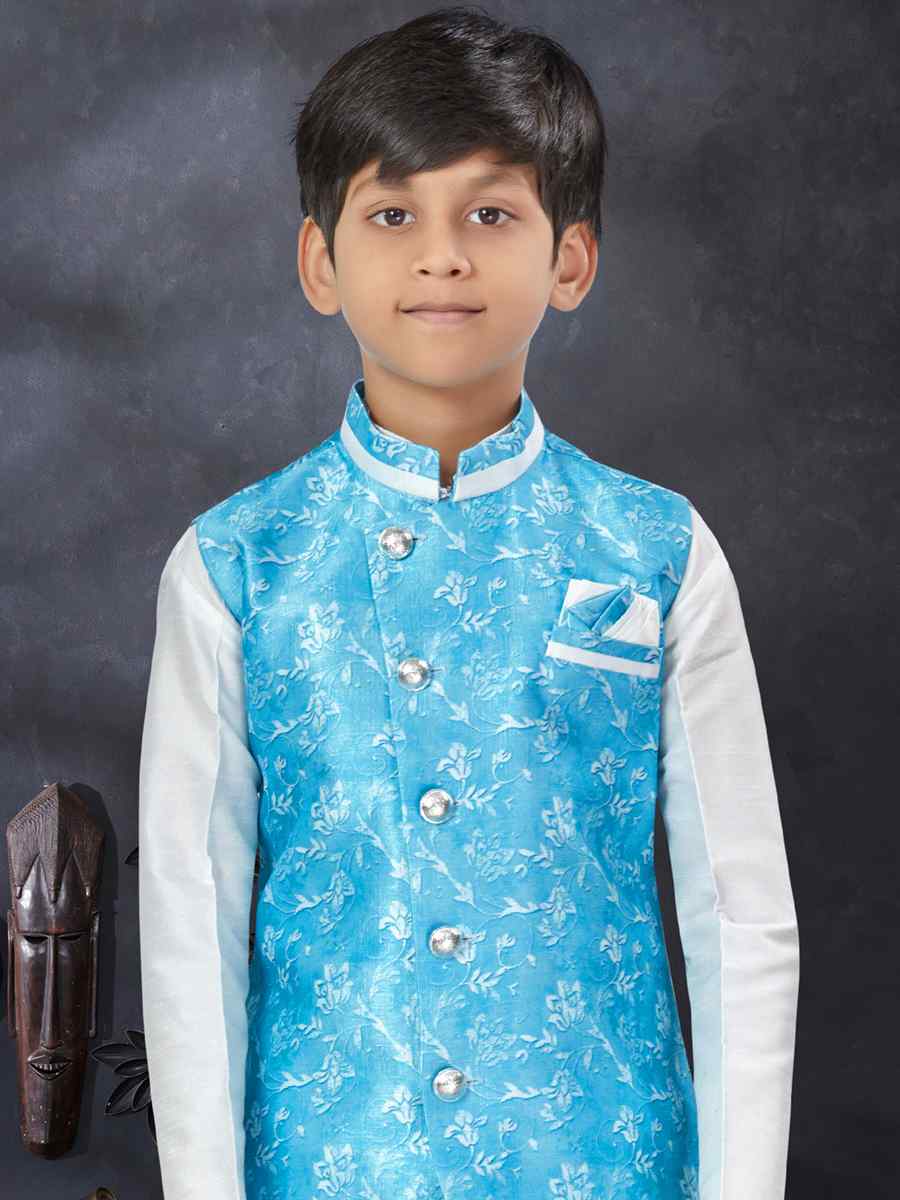 Off White Silk Dupion Printed Traditional Party Kurta