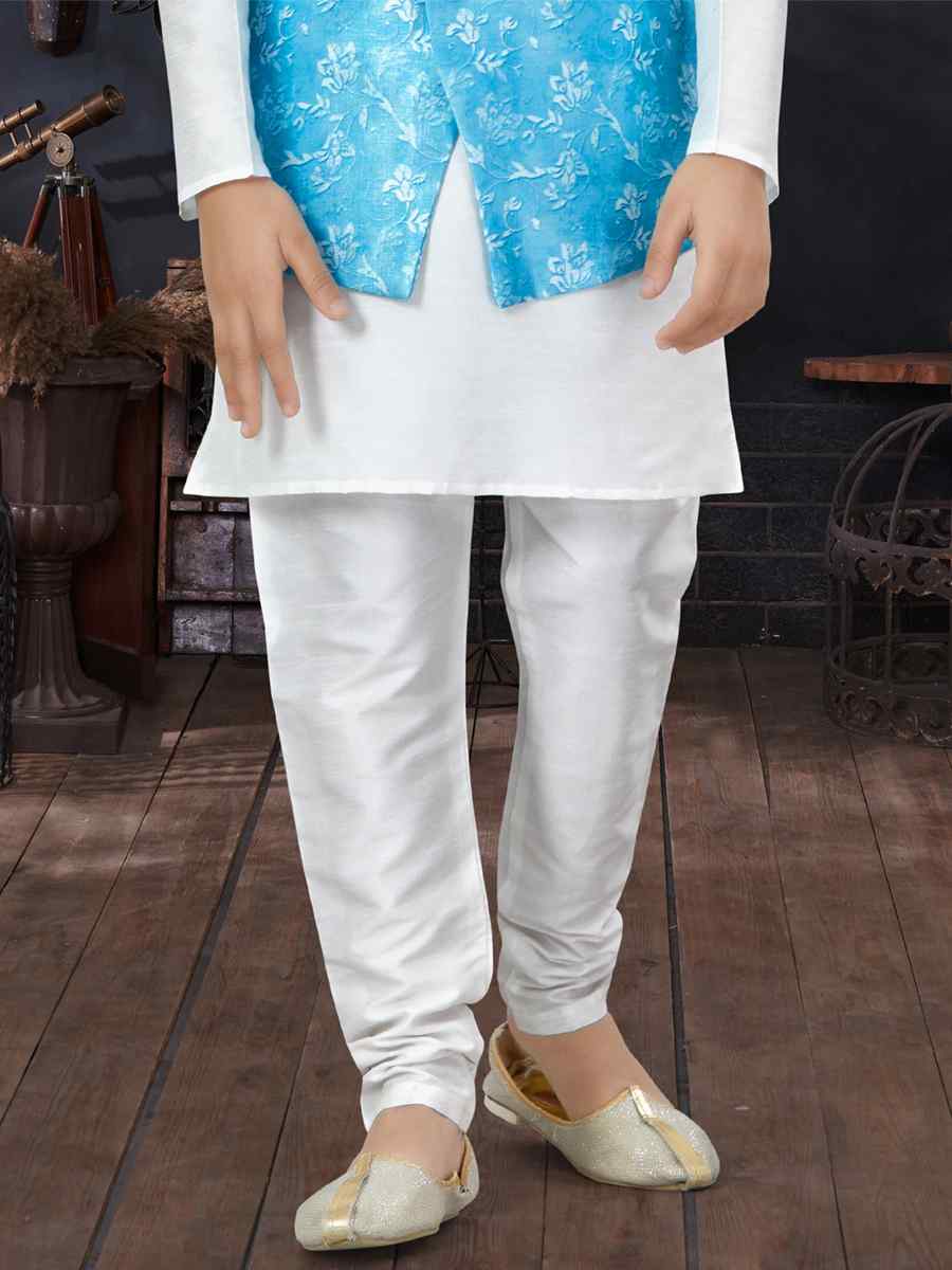 Off White Silk Dupion Printed Traditional Party Kurta