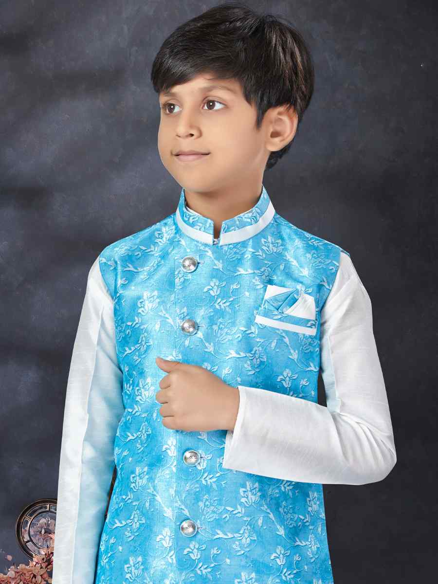 Off White Silk Dupion Printed Traditional Party Kurta