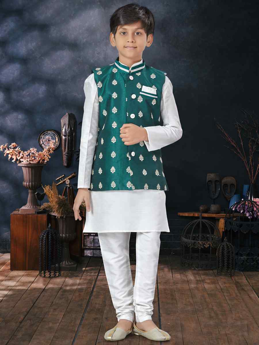 Off White Silk Dupion Printed Traditional Party Kurta