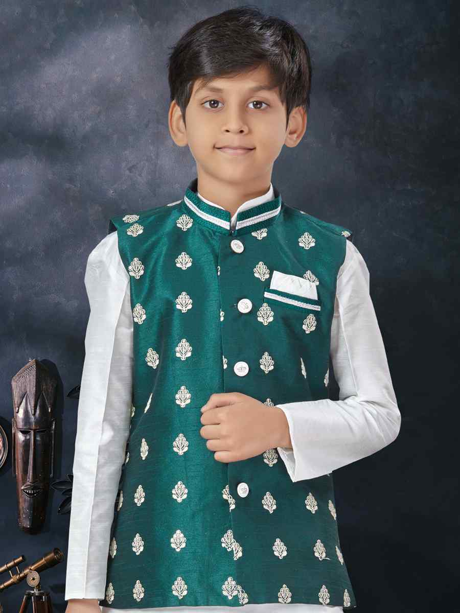 Off White Silk Dupion Printed Traditional Party Kurta