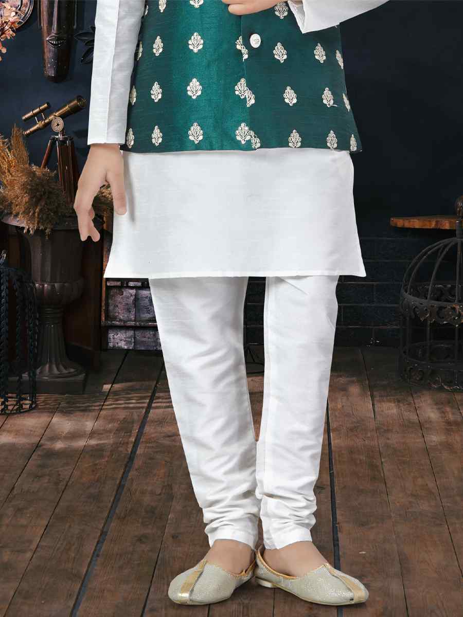 Off White Silk Dupion Printed Traditional Party Kurta