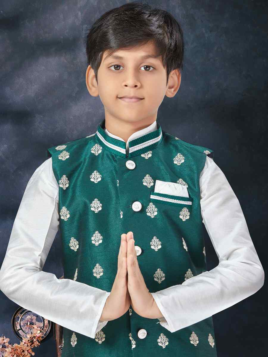 Off White Silk Dupion Printed Traditional Party Kurta