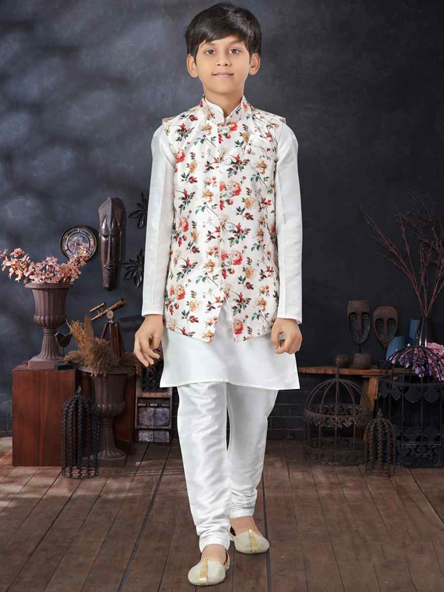 Off White Silk Dupion Printed Traditional Party Kurta