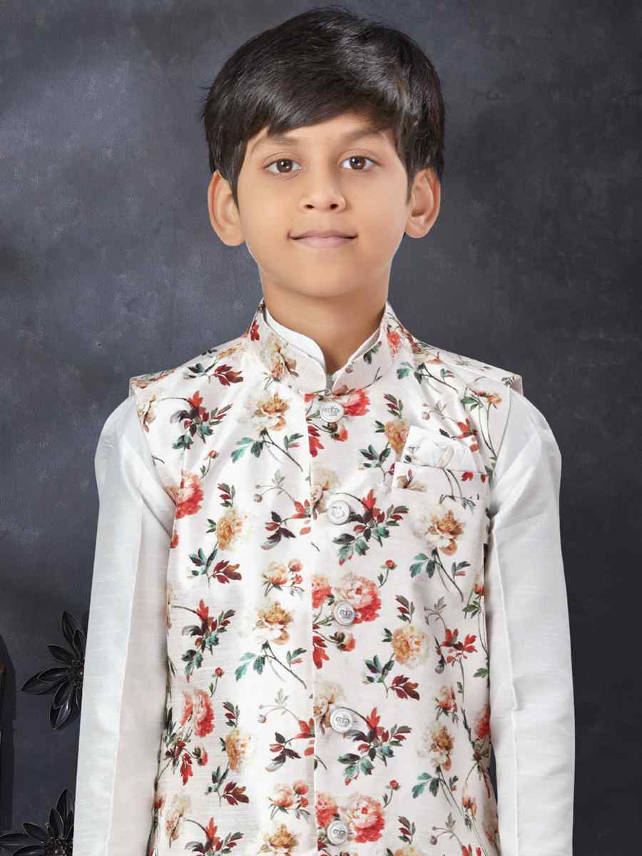 Off White Silk Dupion Printed Traditional Party Kurta