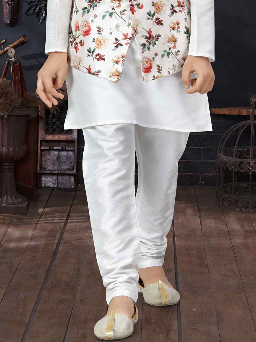 Off White Silk Dupion Printed Traditional Party Kurta