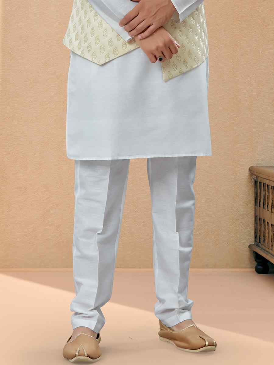 Off White Silk Dupion Woven Festival Party Kurta