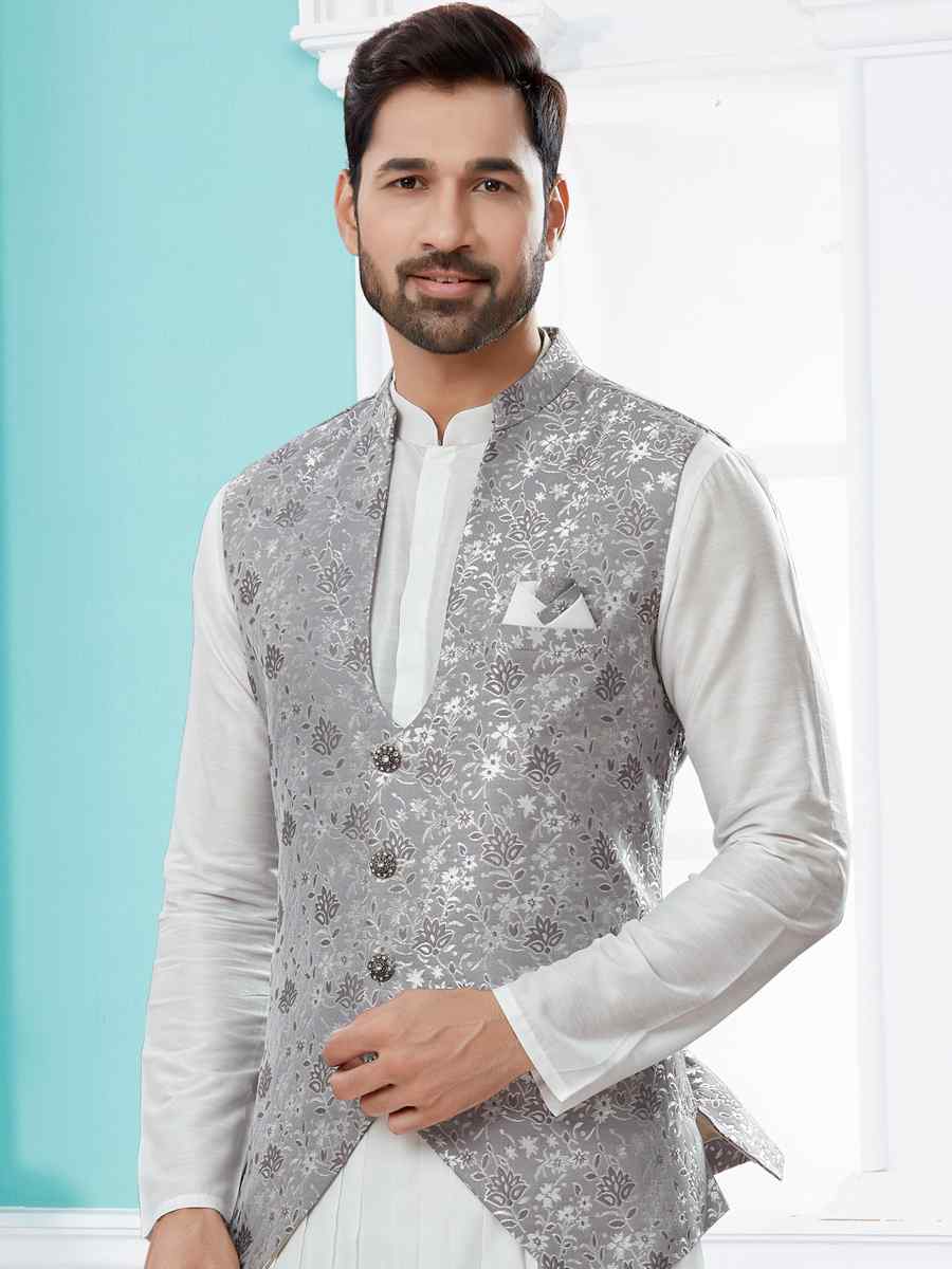 Off White Silk Dupion Woven Festival Party Kurta