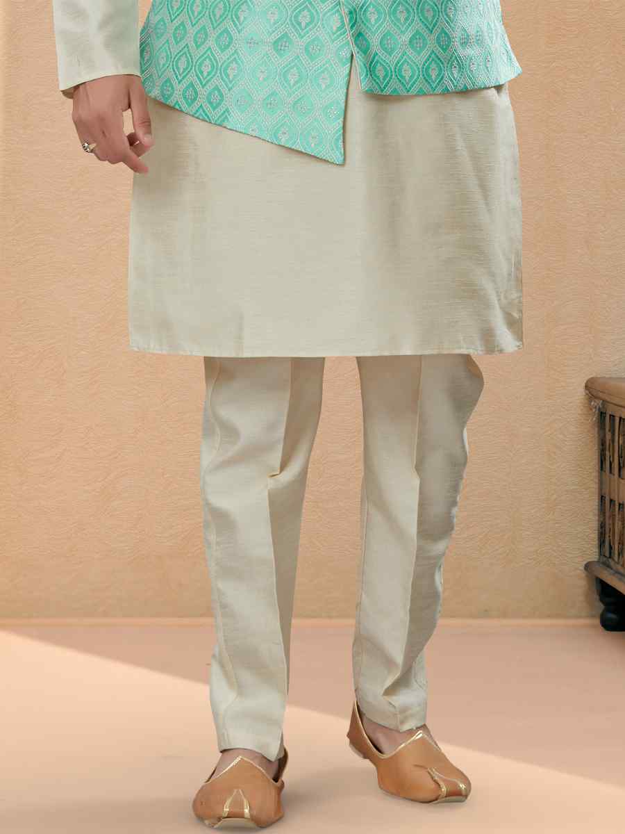 Off White Silk Dupion Woven Festival Party Kurta